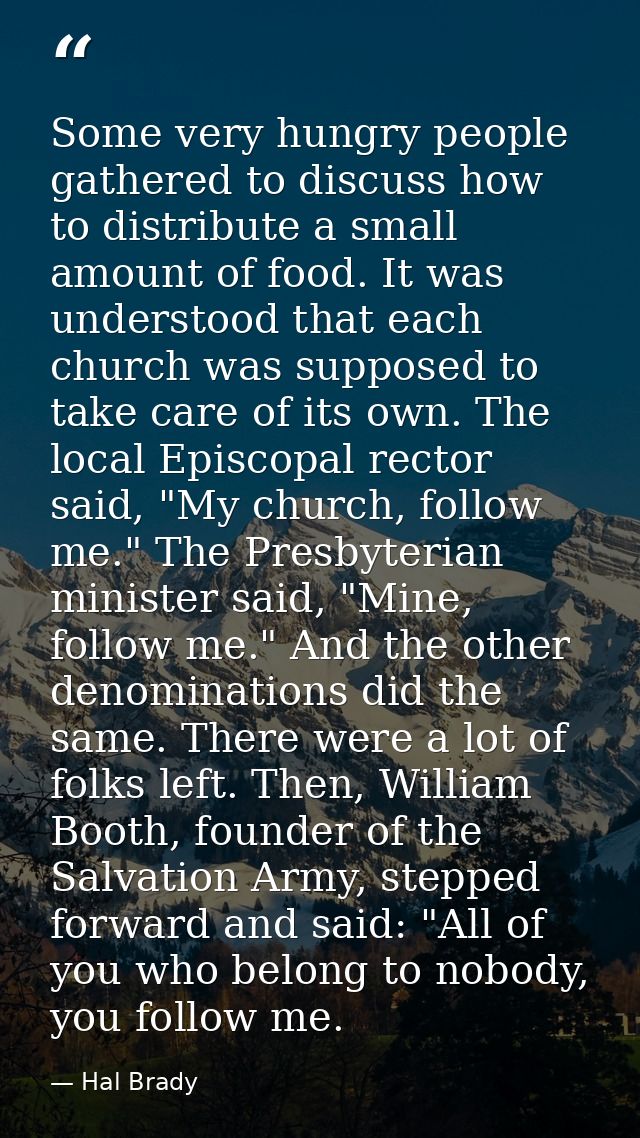 Some very hungry people gathered to discuss how to distribute a small amount of food. It was understood that each church — Hal Brady