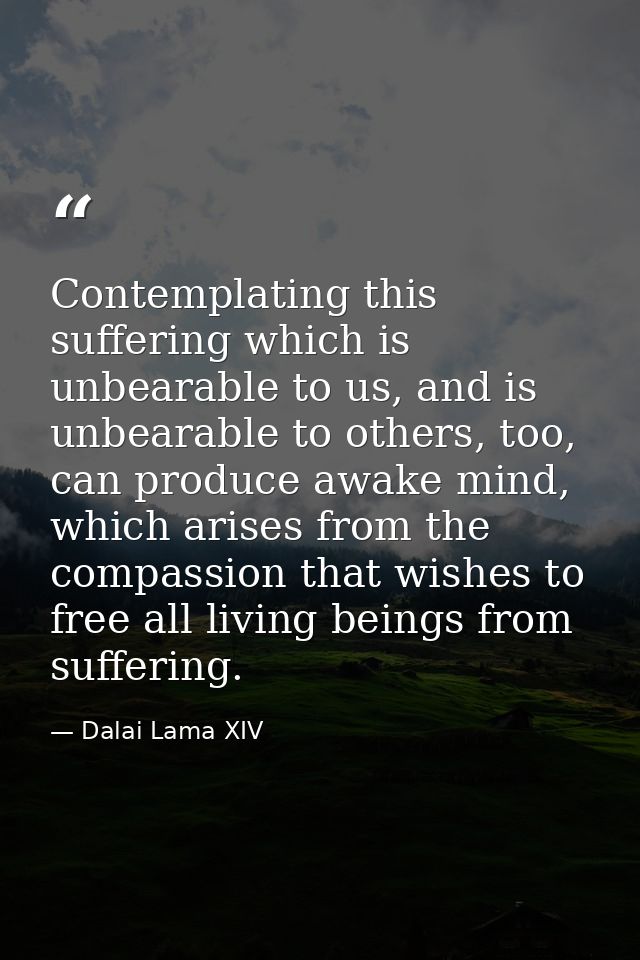 Contemplating this suffering which is unbearable to us, and is unbearable to others, too, can produce awake mind, which  — Dalai Lama XIV