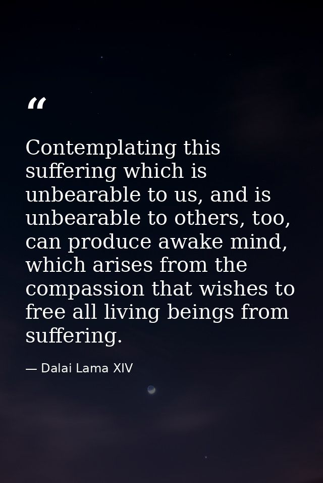 Contemplating this suffering which is unbearable to us, and is unbearable to others, too, can produce awake mind, which  — Dalai Lama XIV