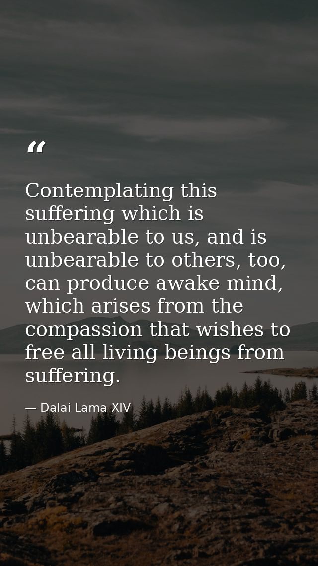 Contemplating this suffering which is unbearable to us, and is unbearable to others, too, can produce awake mind, which  — Dalai Lama XIV