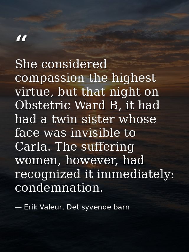 She considered compassion the highest virtue, but that night on Obstetric Ward B, it had had a twin sister whose face wa — Erik Valeur, Det syvende barn