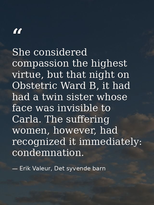 She considered compassion the highest virtue, but that night on Obstetric Ward B, it had had a twin sister whose face wa — Erik Valeur, Det syvende barn