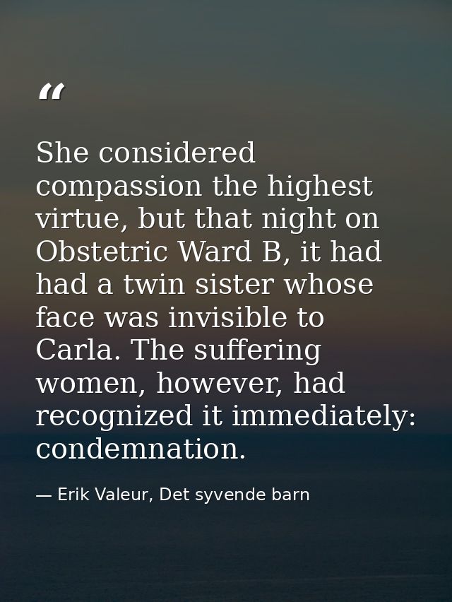 She considered compassion the highest virtue, but that night on Obstetric Ward B, it had had a twin sister whose face wa — Erik Valeur, Det syvende barn