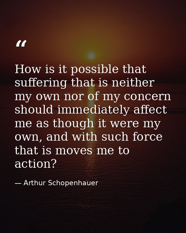 How is it possible that suffering that is neither my own nor of my concern should immediately affect me as though it wer — Arthur Schopenhauer