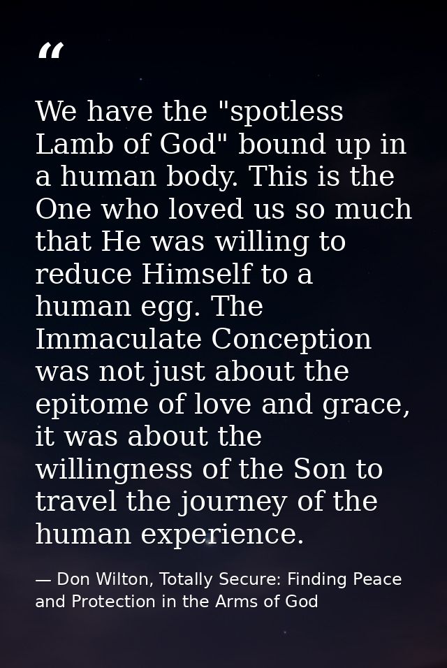 We have the "spotless Lamb of God" bound up in a human body. This is the One who loved us so much that He was willing to — Don Wilton, Totally Secure: Finding Peace and Protection in the Arms of God
