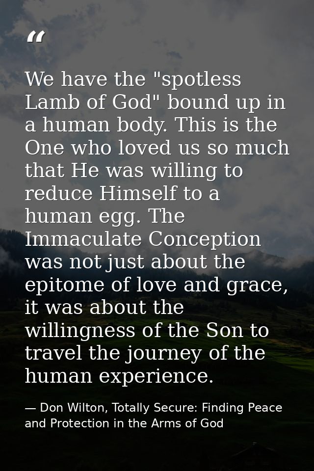 We have the "spotless Lamb of God" bound up in a human body. This is the One who loved us so much that He was willing to — Don Wilton, Totally Secure: Finding Peace and Protection in the Arms of God