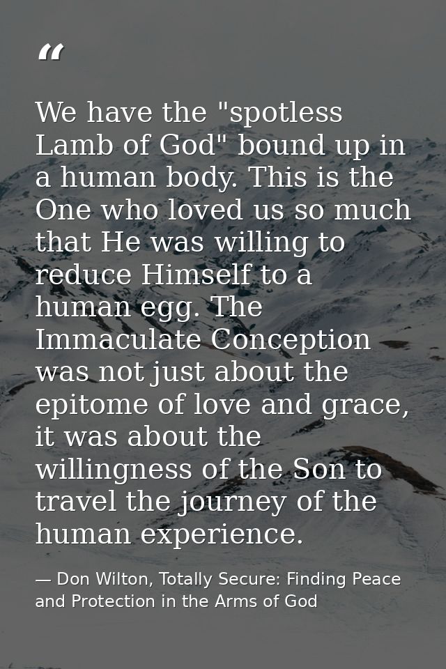 We have the "spotless Lamb of God" bound up in a human body. This is the One who loved us so much that He was willing to — Don Wilton, Totally Secure: Finding Peace and Protection in the Arms of God