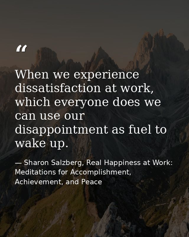 When we experience dissatisfaction at work, which everyone does we can use our disappointment as fuel to wake up. — Sharon Salzberg, Real Happiness at Work: Meditations for Accomplishment, Achievement, and Peace