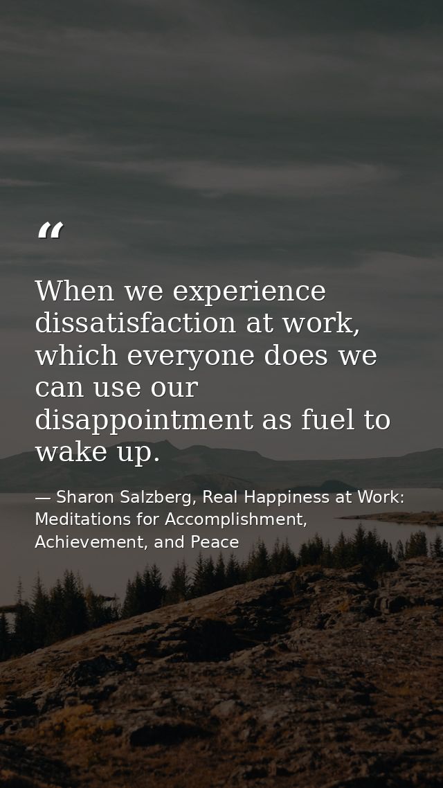 When we experience dissatisfaction at work, which everyone does we can use our disappointment as fuel to wake up. — Sharon Salzberg, Real Happiness at Work: Meditations for Accomplishment, Achievement, and Peace