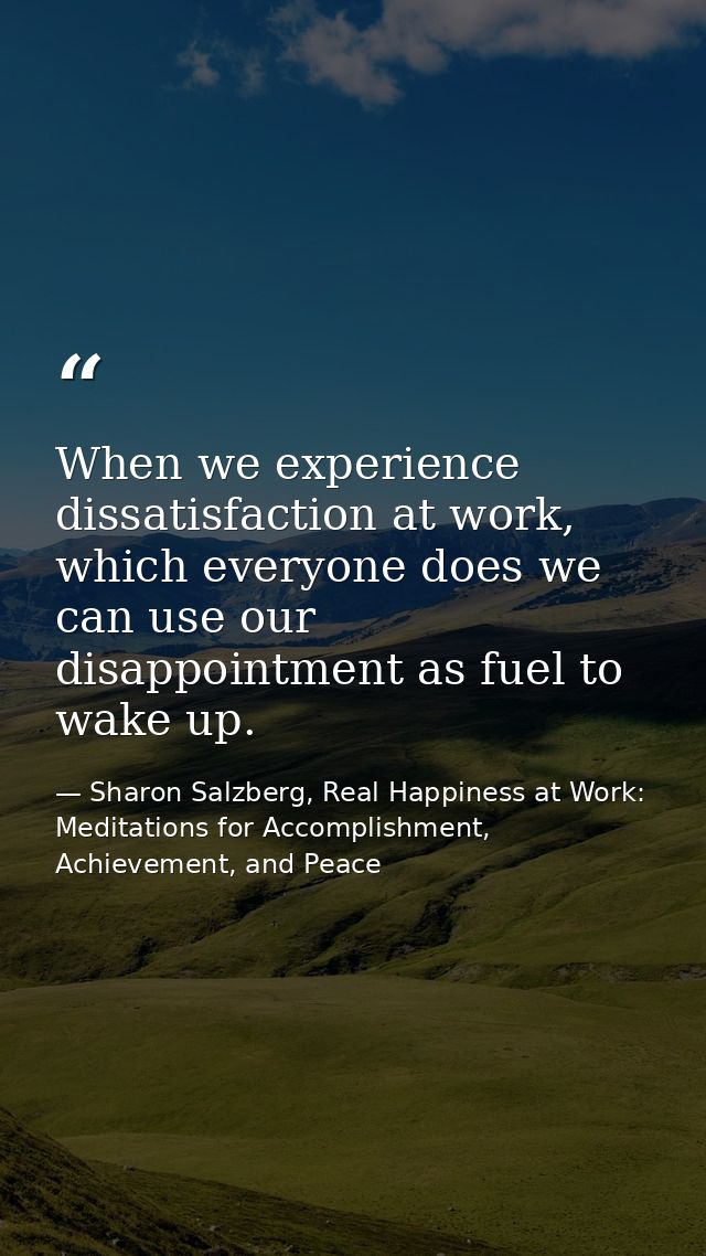 When we experience dissatisfaction at work, which everyone does we can use our disappointment as fuel to wake up. — Sharon Salzberg, Real Happiness at Work: Meditations for Accomplishment, Achievement, and Peace