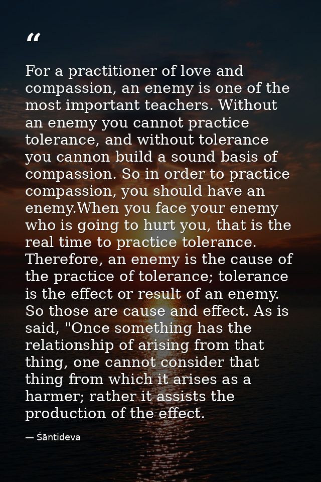 For a practitioner of love and compassion, an enemy is one of the most important teachers. Without an enemy you cannot p — Śāntideva
