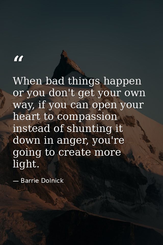 When bad things happen or you don't get your own way, if you can open your heart to compassion instead of shunting it do — Barrie Dolnick