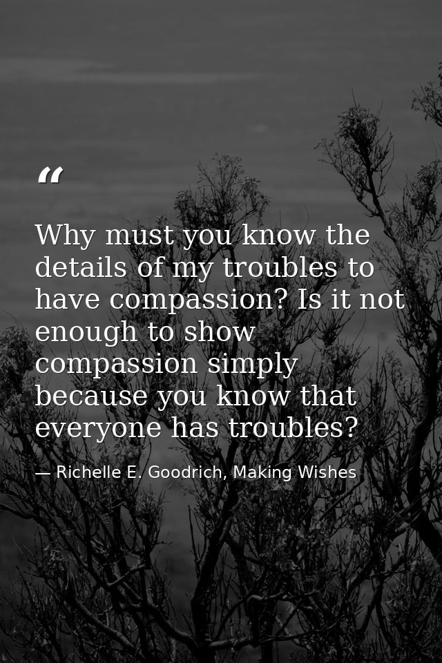 Why must you know the details of my troubles to have compassion? Is it not enough to show compassion simply because you  — Richelle E. Goodrich, Making Wishes