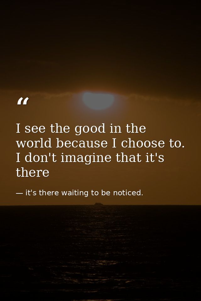I see the good in the world because I choose to. I don't imagine that it's there — it's there waiting to be noticed.