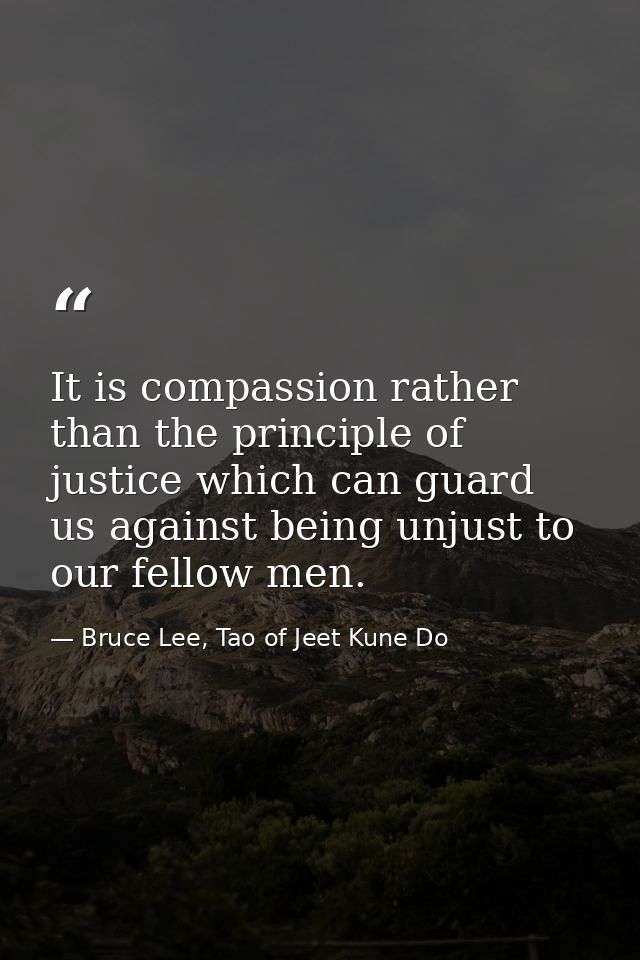 It is compassion rather than the principle of justice which can guard us against being unjust to our fellow men. — Bruce Lee, Tao of Jeet Kune Do