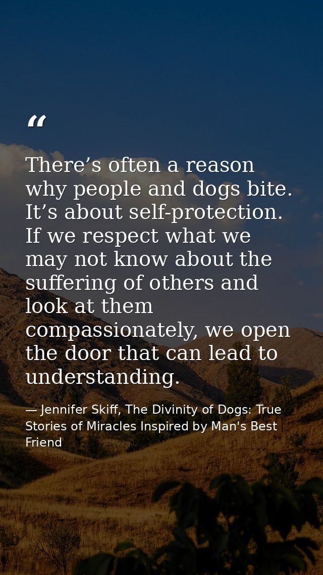 There’s often a reason why people and dogs bite. It’s about self-protection. If we respect what we may not know about th — Jennifer Skiff, The Divinity of Dogs: True Stories of Miracles Inspired by Man's Best Friend
