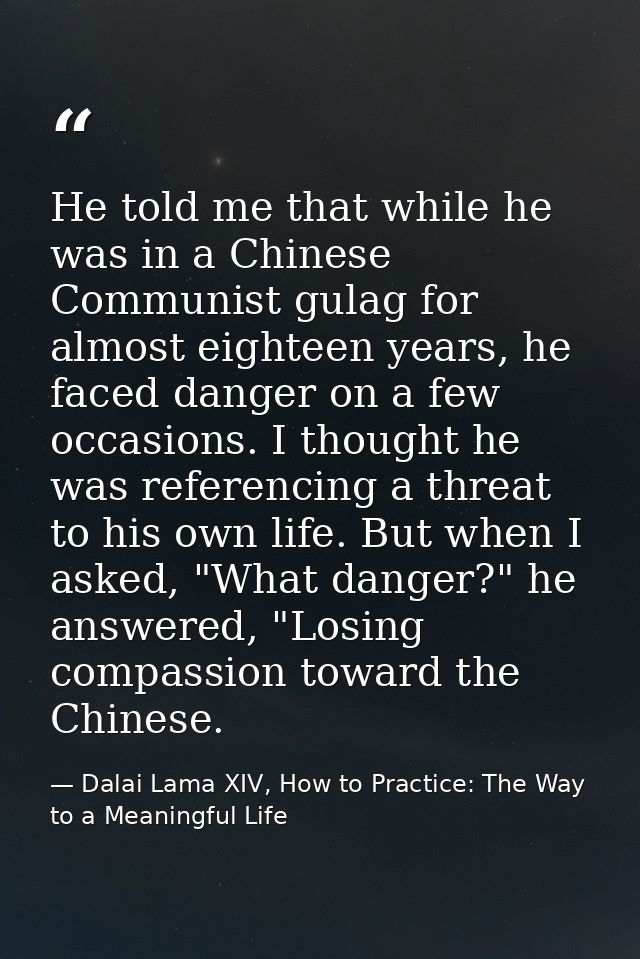 He told me that while he was in a Chinese Communist gulag for almost eighteen years, he faced danger on a few occasions. — Dalai Lama XIV, How to Practice: The Way to a Meaningful Life