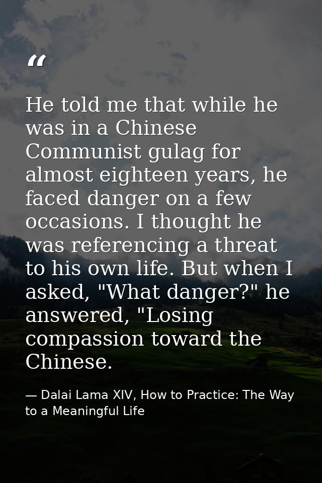 He told me that while he was in a Chinese Communist gulag for almost eighteen years, he faced danger on a few occasions. — Dalai Lama XIV, How to Practice: The Way to a Meaningful Life
