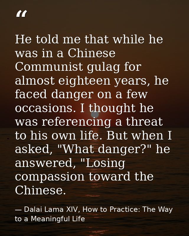 He told me that while he was in a Chinese Communist gulag for almost eighteen years, he faced danger on a few occasions. — Dalai Lama XIV, How to Practice: The Way to a Meaningful Life