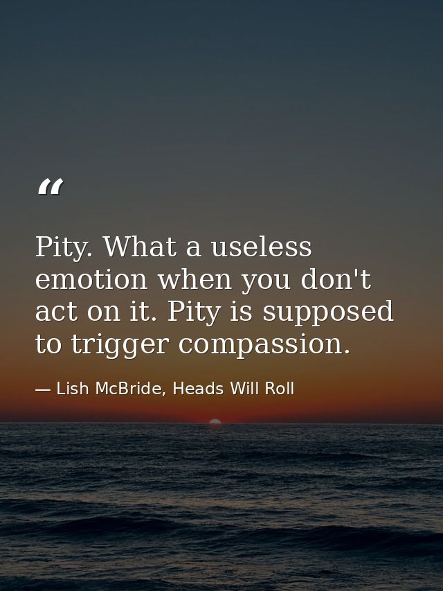Pity. What a useless emotion when you don't act on it. Pity is supposed to trigger compassion. — Lish McBride, Heads Will Roll