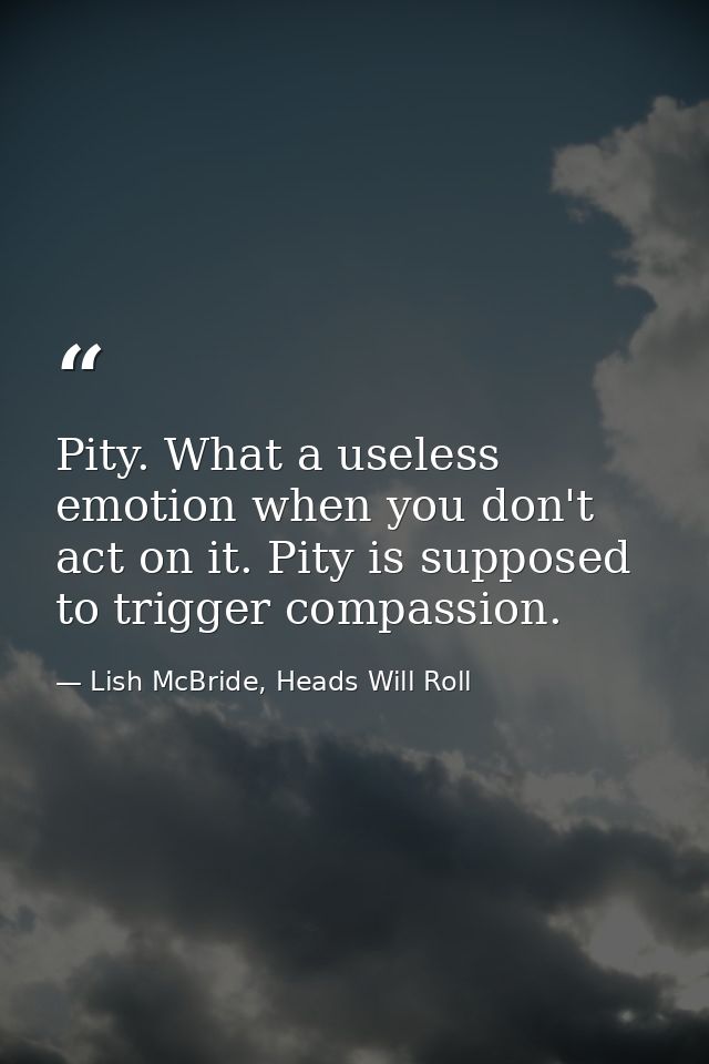 Pity. What a useless emotion when you don't act on it. Pity is supposed to trigger compassion. — Lish McBride, Heads Will Roll