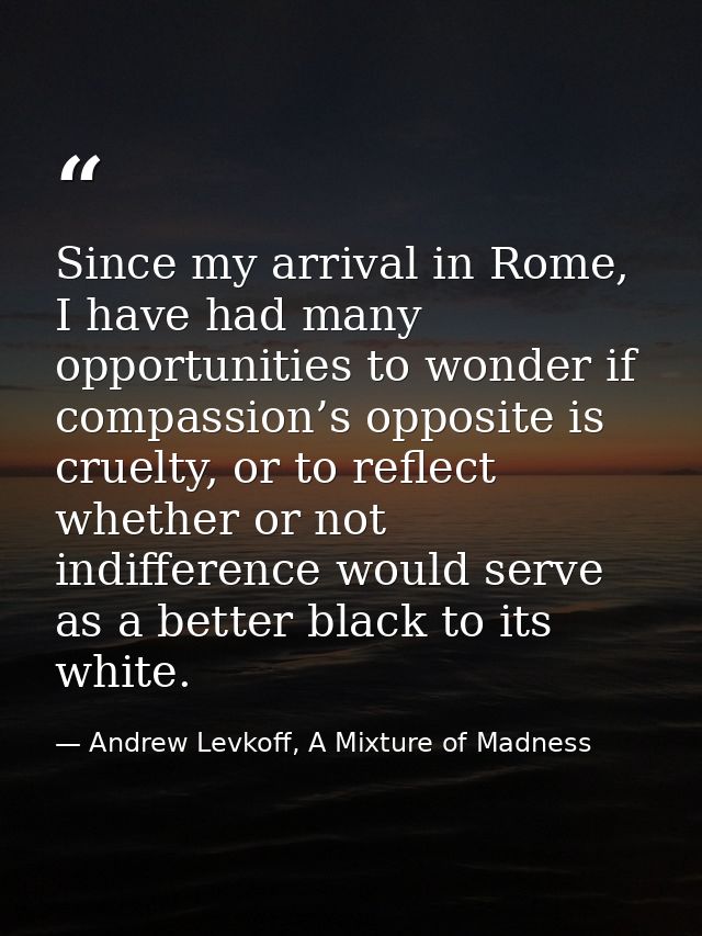 Since my arrival in Rome, I have had many opportunities to wonder if compassion’s opposite is cruelty, or to reflect whe — Andrew Levkoff, A Mixture of Madness
