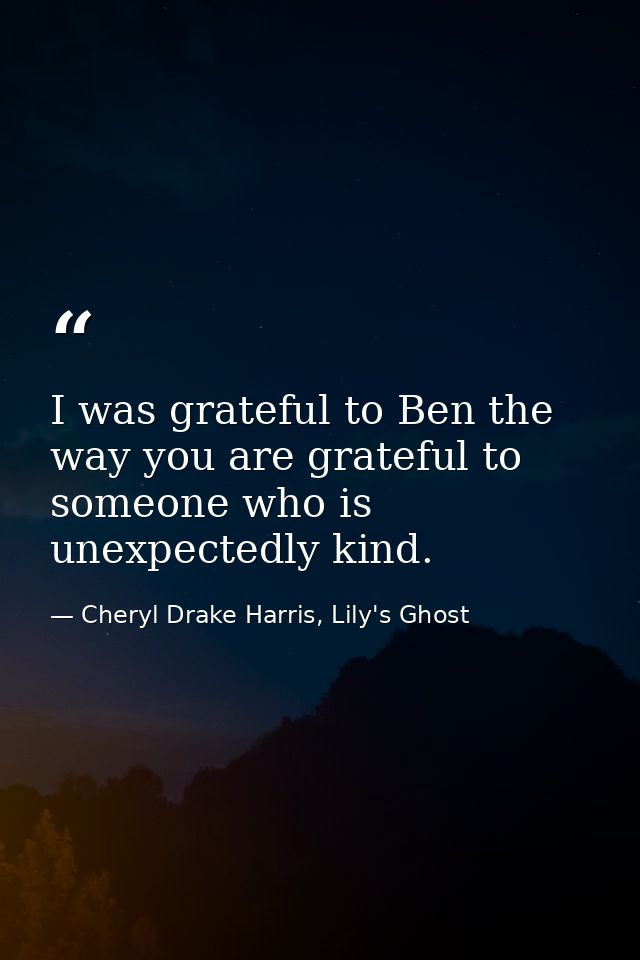 I was grateful to Ben the way you are grateful to someone who is unexpectedly kind. — Cheryl Drake Harris, Lily's Ghost