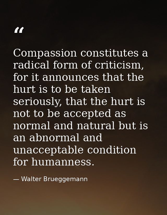 Compassion constitutes a radical form of criticism, for it announces that the hurt is to be taken seriously, that the hu — Walter Brueggemann