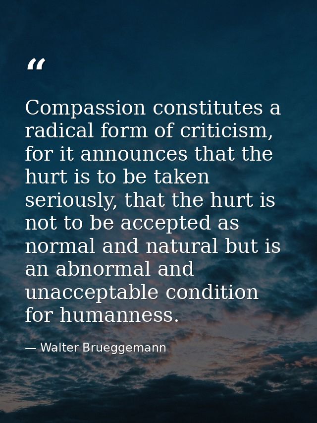 Compassion constitutes a radical form of criticism, for it announces that the hurt is to be taken seriously, that the hu — Walter Brueggemann