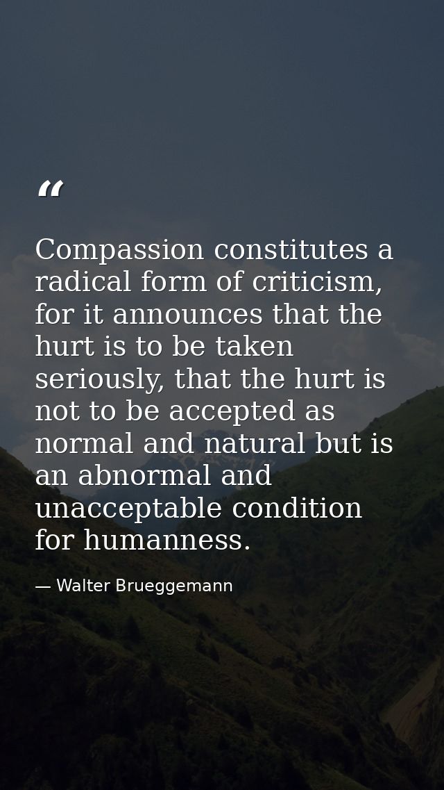 Compassion constitutes a radical form of criticism, for it announces that the hurt is to be taken seriously, that the hu — Walter Brueggemann