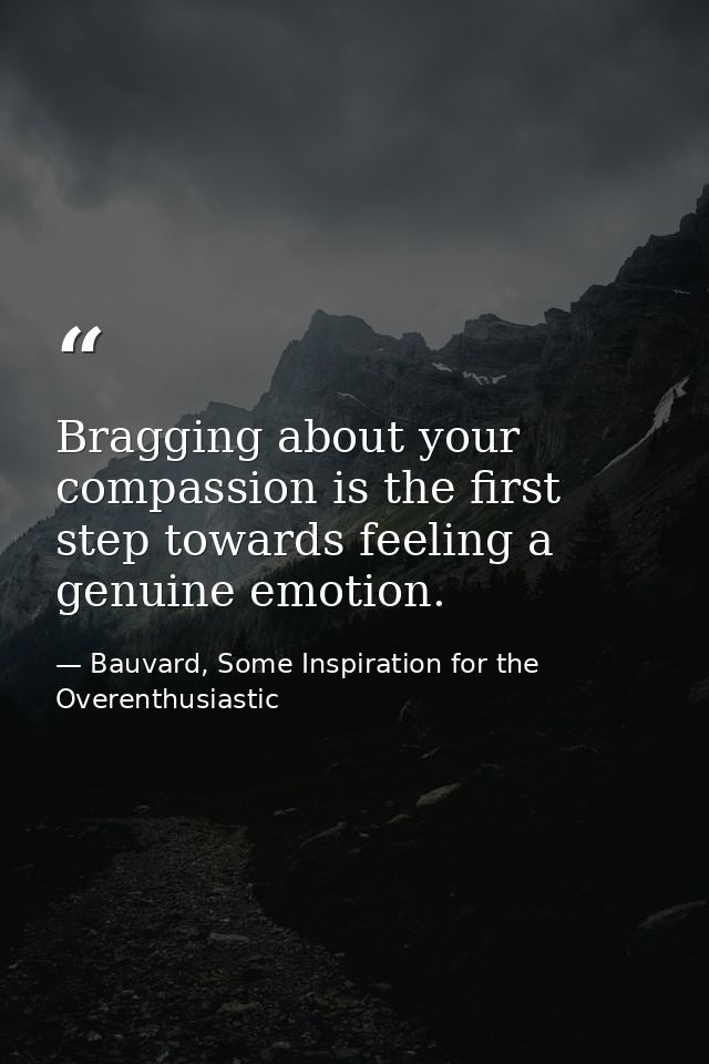 Bragging about your compassion is the first step towards feeling a genuine emotion. — Bauvard, Some Inspiration for the Overenthusiastic