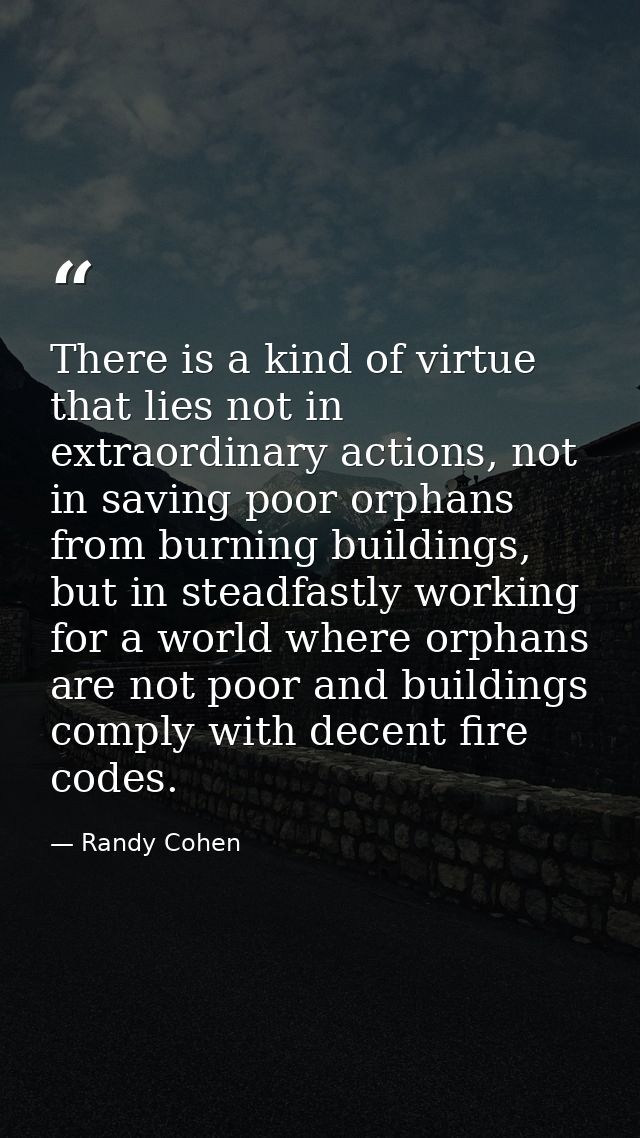 There is a kind of virtue that lies not in extraordinary actions, not in saving poor orphans from burning buildings, but — Randy Cohen