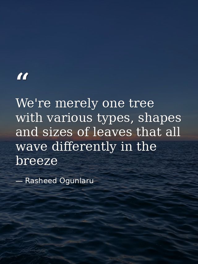 We're merely one tree with various types, shapes and sizes of leaves that all wave differently in the breeze — Rasheed Ogunlaru