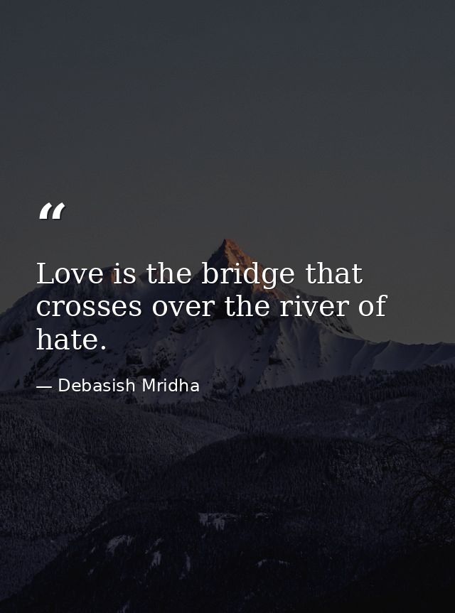 Love is the bridge that crosses over the river of hate. — Debasish Mridha