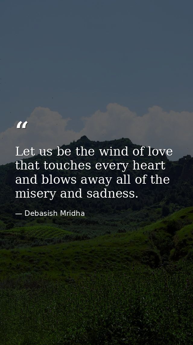 Let us be the wind of love that touches every heart and blows away all of the misery and sadness. — Debasish Mridha