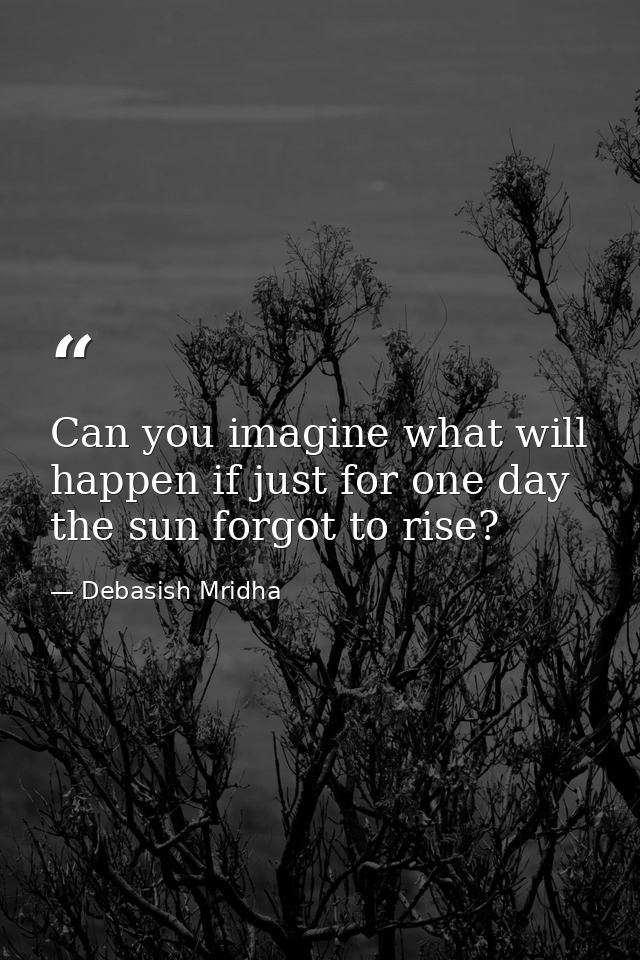 Can you imagine what will happen if just for one day the sun forgot to rise? — Debasish Mridha