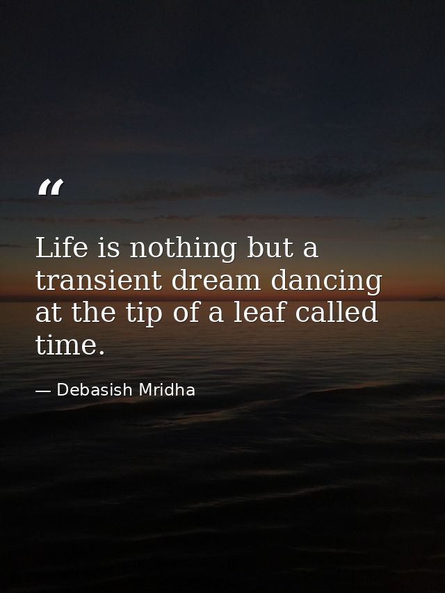 Life is nothing but a transient dream dancing at the tip of a leaf called time. — Debasish Mridha