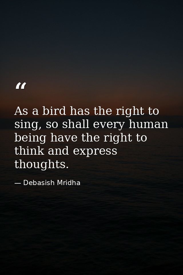 As a bird has the right to sing, so shall every human being have the right to think and express thoughts. — Debasish Mridha