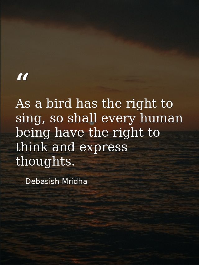 As a bird has the right to sing, so shall every human being have the right to think and express thoughts. — Debasish Mridha