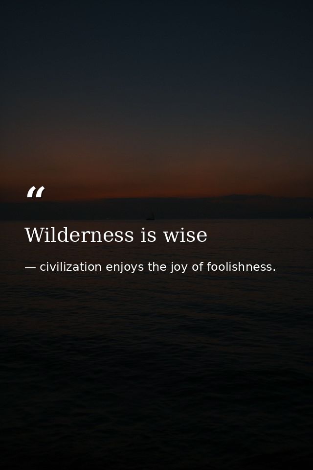 Wilderness is wise — civilization enjoys the joy of foolishness.