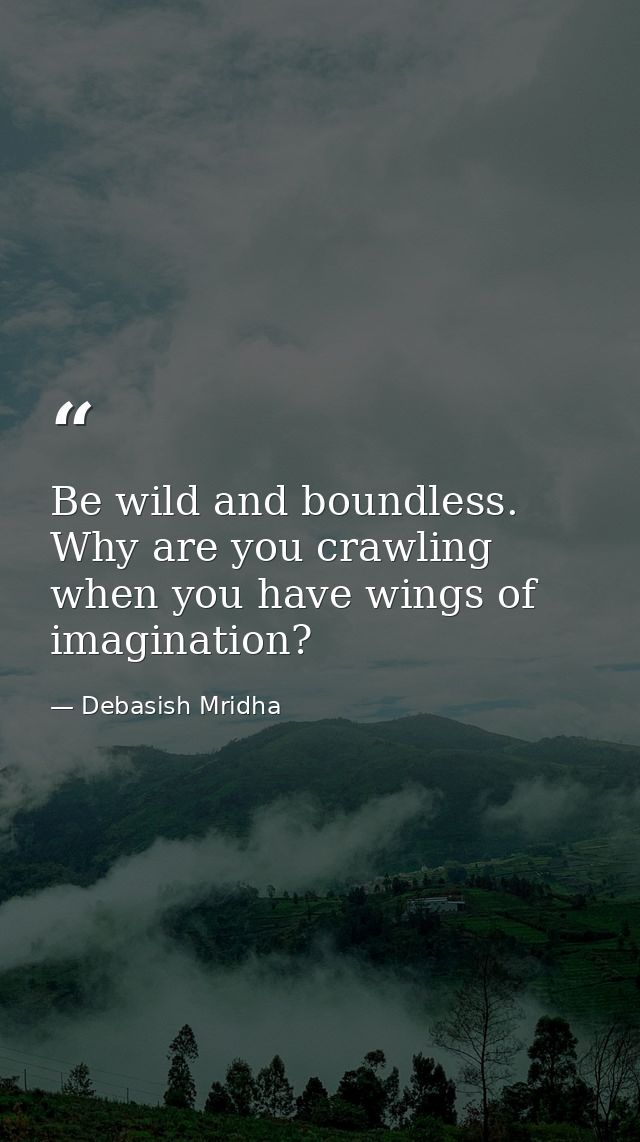 Be wild and boundless. Why are you crawling when you have wings of imagination? — Debasish Mridha