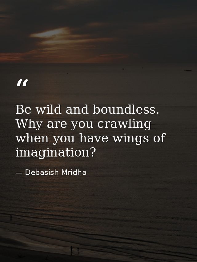Be wild and boundless. Why are you crawling when you have wings of imagination? — Debasish Mridha