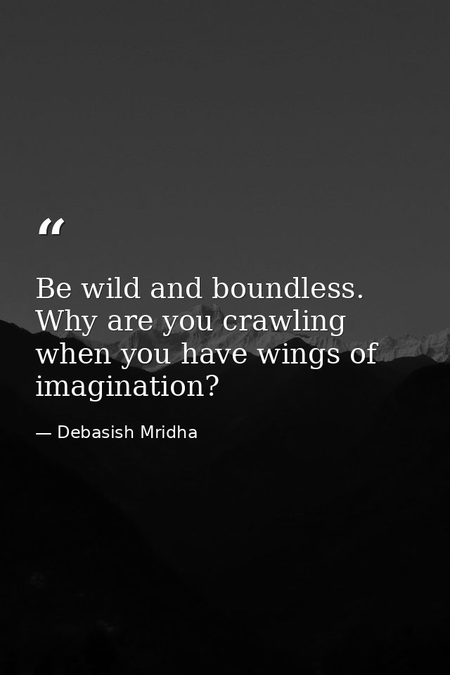 Be wild and boundless. Why are you crawling when you have wings of imagination? — Debasish Mridha