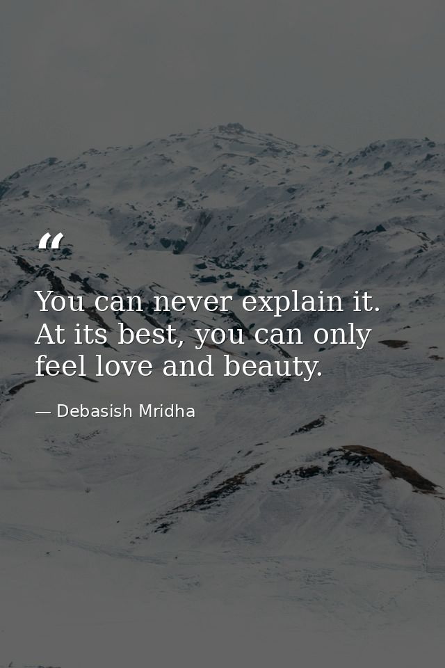 You can never explain it. At its best, you can only feel love and beauty. — Debasish Mridha