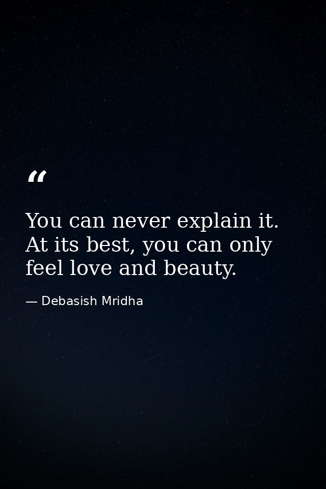 You can never explain it. At its best, you can only feel love and beauty. — Debasish Mridha