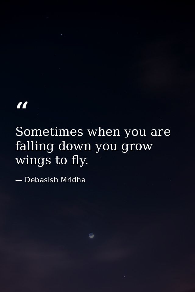 Sometimes when you are falling down you grow wings to fly. — Debasish Mridha