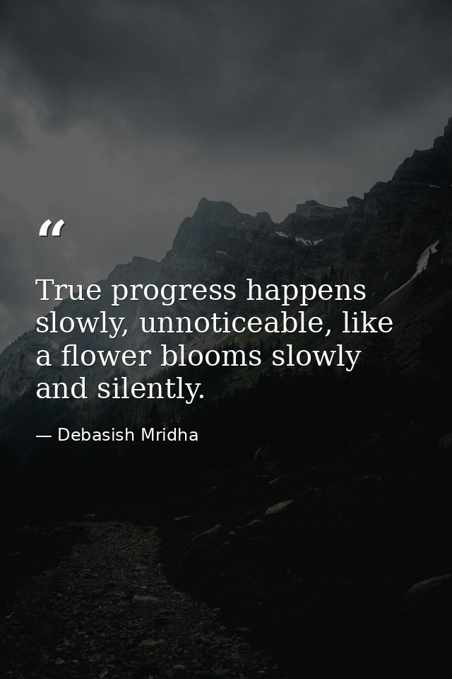 True progress happens slowly, unnoticeable, like a flower blooms slowly and silently. — Debasish Mridha