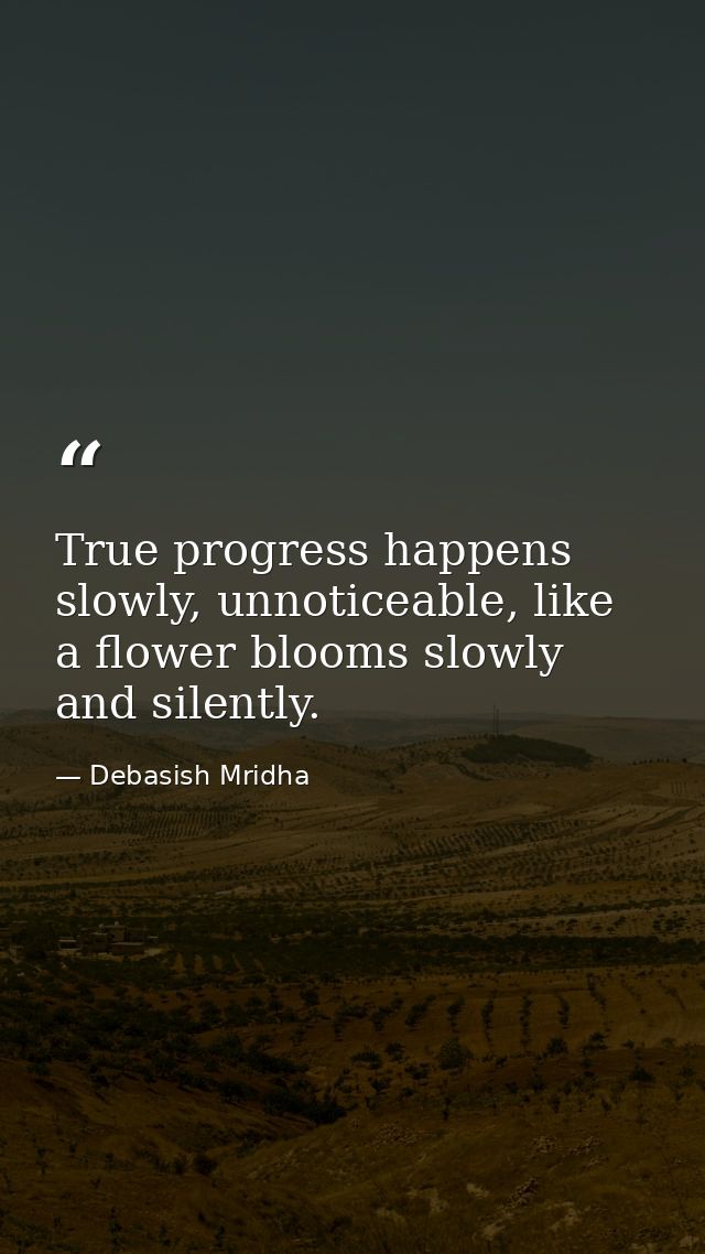 True progress happens slowly, unnoticeable, like a flower blooms slowly and silently. — Debasish Mridha