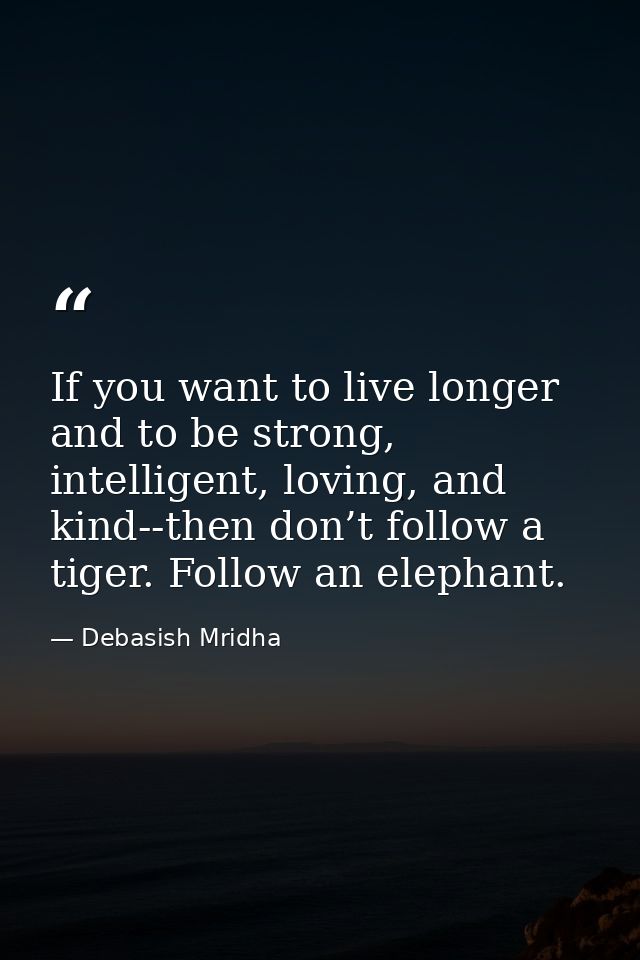 If you want to live longer and to be strong, intelligent, loving, and kind--then don’t follow a tiger. Follow an elephan — Debasish Mridha