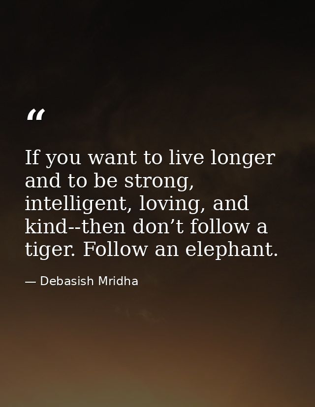 If you want to live longer and to be strong, intelligent, loving, and kind--then don’t follow a tiger. Follow an elephan — Debasish Mridha